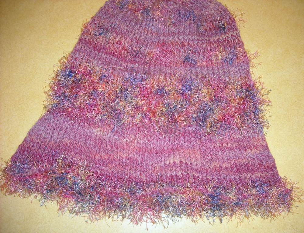 knitted hat awaiting felting.